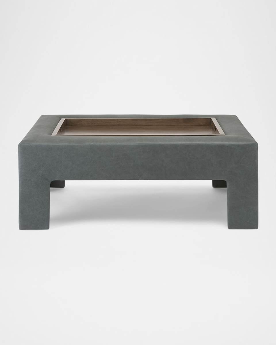 Amata 50" Leather Cocktail Ottoman with Removable Tray